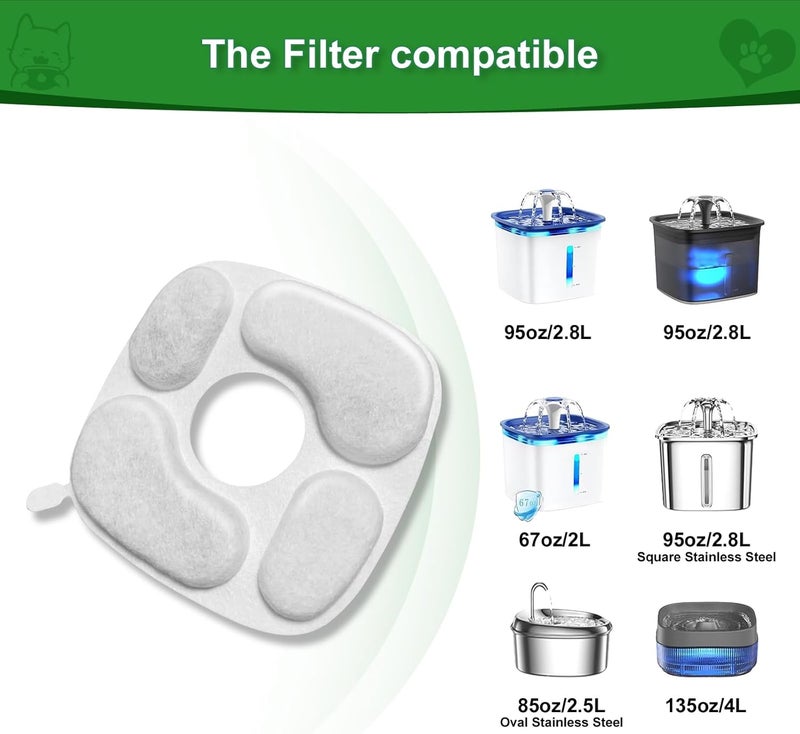 MANFCAT 24 Pcs Cat Water Fountain Filter,12 Pack Filters & 12 Pack Pre-Filter Sponges, Compatible with 95oz/2.8L Pet Fountain - Image 2